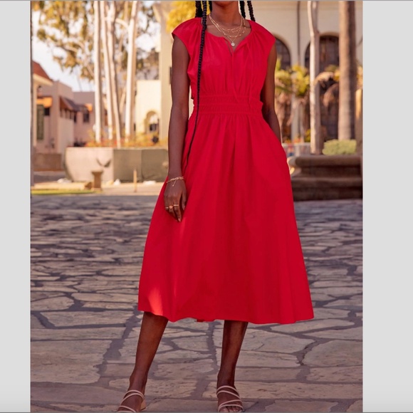 Faherty Amalfi open back midi Dress Color:  Hibiscus - Picture 1 of 5